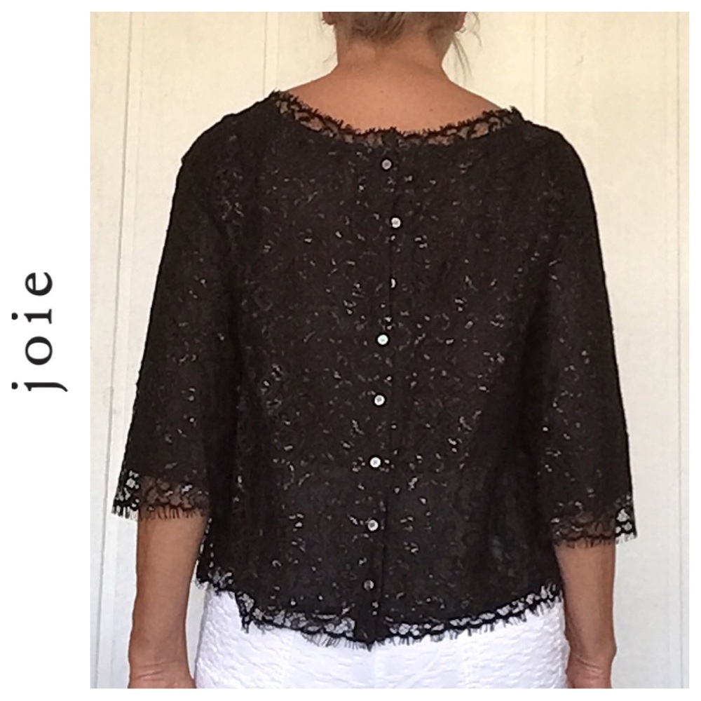 JOIE ANTONIA BLACK LACE BUTTON DOWN BACK TOP MEDIUM - Picture 4 of 14